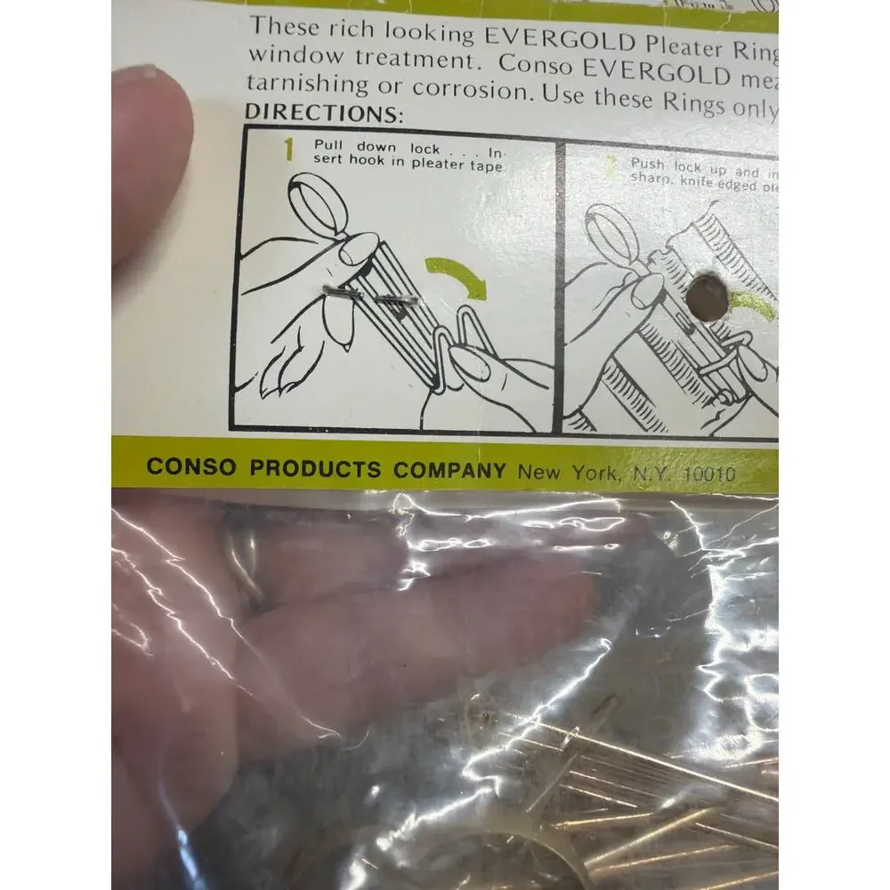 Vtg Conso Evergold Rings with Nip-Tite Pleater Hooks Ring End Pins Lot of 5 NOS